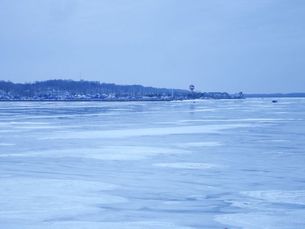 A frozen Lake Erie.